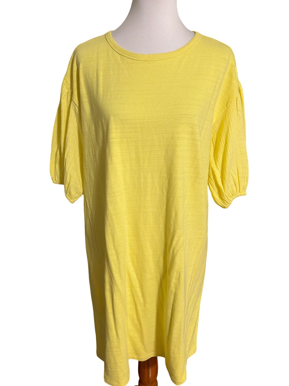 LOFT Yellow Cotton Linen Midi Tee Dress Puff Sleeve